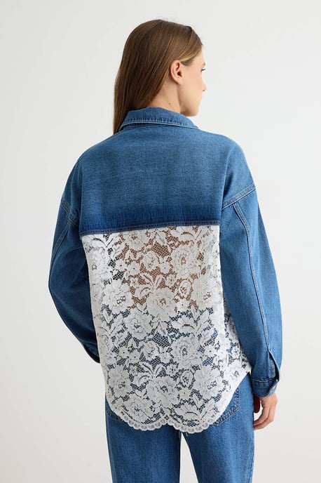TRENDYOLMİLLA Dames Blauw Effen Lang, Oversized Overhemden - Image 4