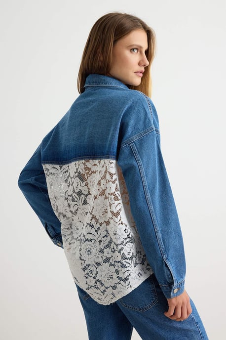 TRENDYOLMİLLA Dames Blauw Effen Lang, Oversized Overhemden - Image 5