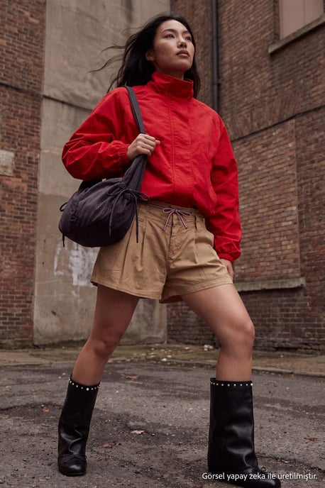 TRENDYOLMİLLA Dam Beige Enfärgad Vid benlängd Normal midja Shorts Bermudashorts - Image 2