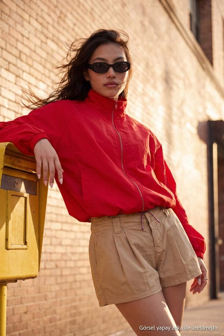 TRENDYOLMİLLA Dam Beige Enfärgad Vid benlängd Normal midja Shorts Bermudashorts - Image 6