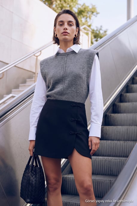 TRENDYOLMİLLA Dam Svart Enfärgad Byxkjol Normal midja Shorts Bermudashorts - Image 6
