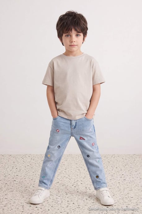 TRENDYOLKIDS Boys Dark blue Plain Normal waist Jeans - Image 1