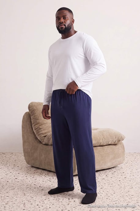 TRENDYOL MAN Men's Black Plain Normal waist Plus Size Pajama Bottoms - Image 6