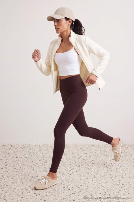 TRENDYOLMİLLA Women's Brown Plain High Waist Sports Leggings - Image 1