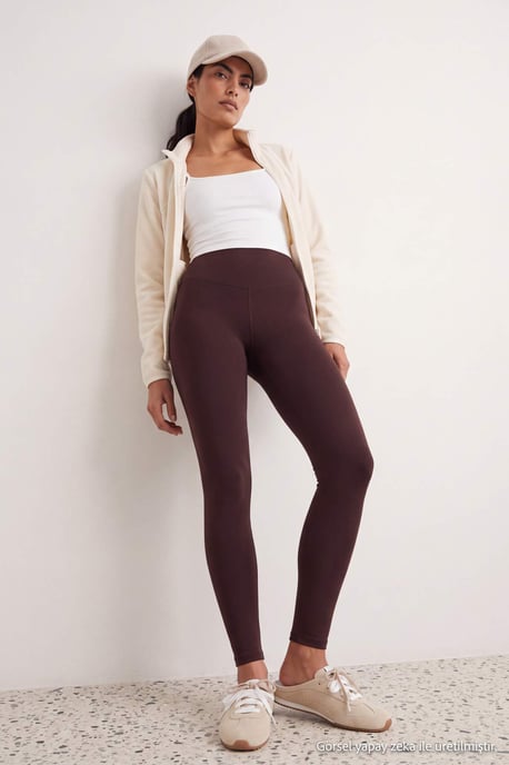 TRENDYOLMİLLA Women's Brown Plain High Waist Sports Leggings - Image 3