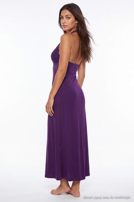 TRENDYOLMİLLA Women's Purple Plain Maxi Sleeveless Regular fit Nightgowns - Image 3