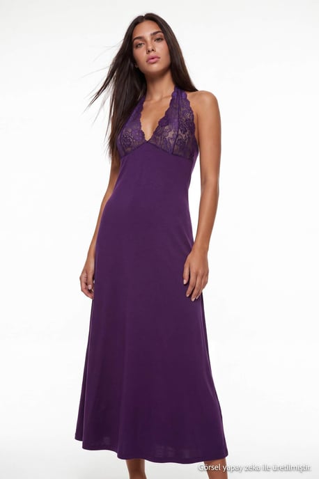 TRENDYOLMİLLA Women's Purple Plain Maxi Sleeveless Regular fit Nightgowns - Image 6