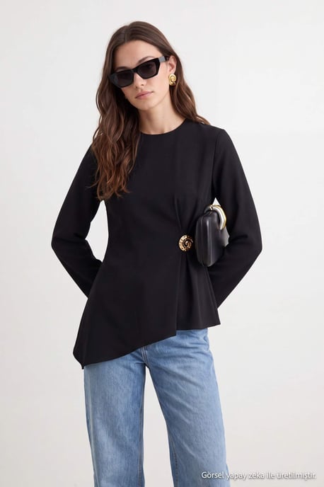 Trendyol Modest Women's Black Plain Long Regular fit Modest Tunics - Image 2