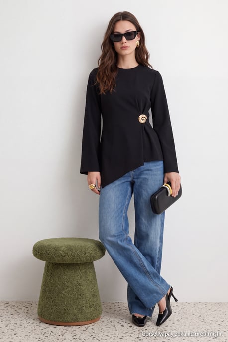 Trendyol Modest Women's Black Plain Long Regular fit Modest Tunics - Image 6