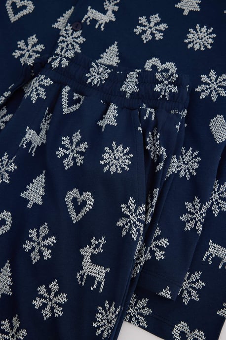 TRENDYOL MAN Men's Dark blue Christmas Long Regular fit Pajama Sets - Image 3