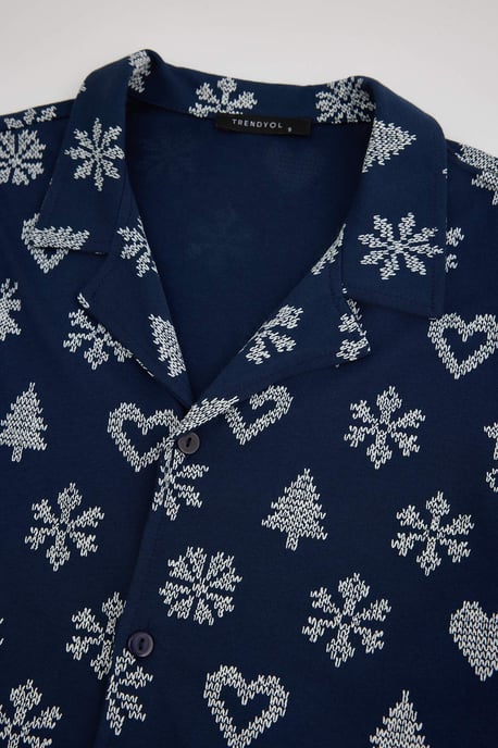 TRENDYOL MAN Men's Dark blue Christmas Long Regular fit Pajama Sets - Image 4