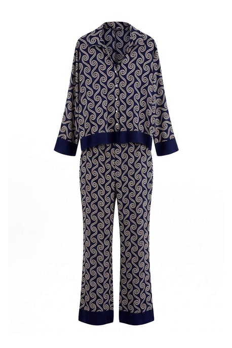 TRENDYOLMİLLA Dames Donkerblauw Geometrisch patroon Lang, Regular fit Pyjama- Sets - Image 3