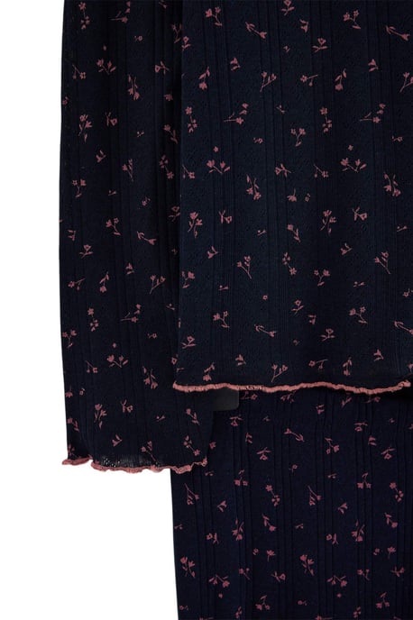 TRENDYOLMİLLA Dames 2-pack Donkerblauw Bloemenprint Lang, Regular fit Pyjama- Sets - Image 5