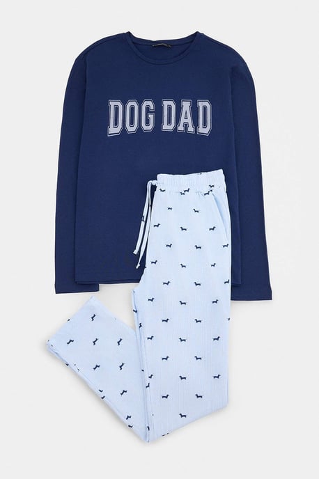 TRENDYOL MAN Herr Mörkblå Med slogan Lång, Regular fit Pyjamas- Set - Image 4