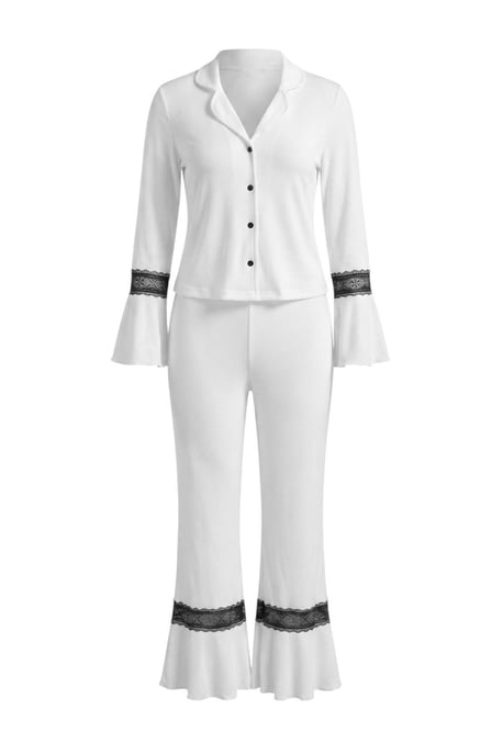 TRENDYOLMİLLA Dames 2-pack Wit Effen Lang Loungewear Regular fit Pyjama- Sets - Image 2