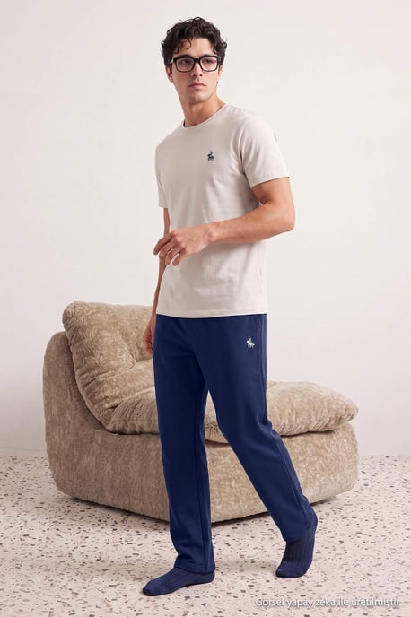 TRENDYOL MAN Men's Ecru Slogan Long Regular fit Pajama Sets - Image 2