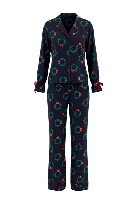 TRENDYOLMİLLA Dames Donkerblauw Kerst- Lang, Regular fit Pyjama- Sets - Image 1
