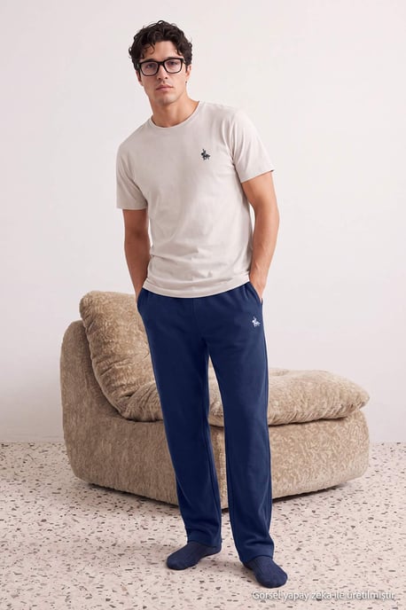 TRENDYOL MAN Men's Ecru Slogan Long Regular fit Pajama Sets - Image 6