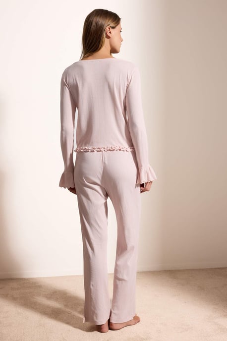 TRENDYOLMİLLA Dames Roze Effen Lang Loungewear Regular fit Pyjama- Sets - Image 3