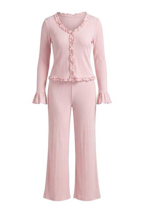 TRENDYOLMİLLA Dames Roze Effen Lang Loungewear Regular fit Pyjama- Sets - Image 4