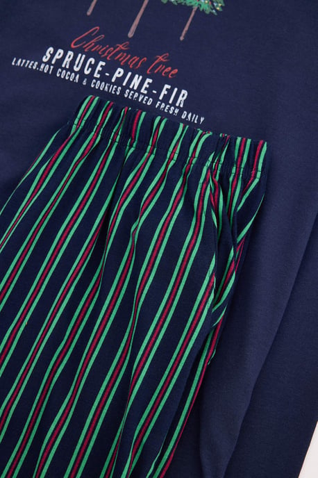 TRENDYOL MAN Men's Dark blue Christmas Long Regular fit Pajama Sets - Image 4