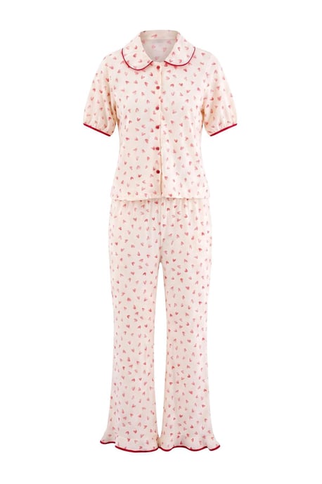 TRENDYOLMİLLA Dames 2-pack Ecru Hart- Kort Loungewear Regular fit Pyjama- Sets - Image 1
