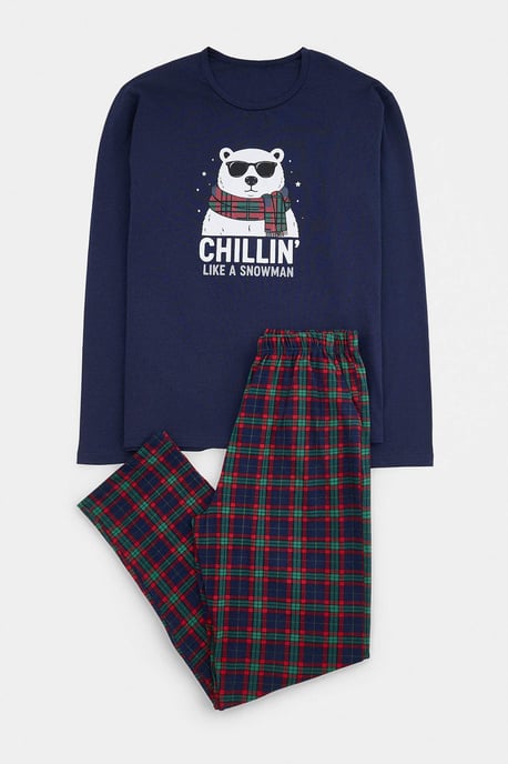 TRENDYOL MAN Men's Dark blue Plaid Long Regular fit Pajama Sets - Image 4