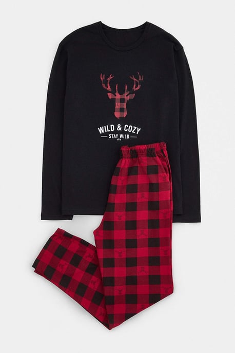 TRENDYOL MAN Men's Black Plaid Long Regular fit Pajama Sets - Image 3