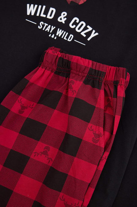 TRENDYOL MAN Men's Black Plaid Long Regular fit Pajama Sets - Image 4