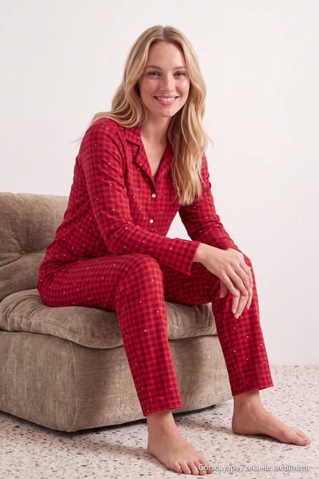 TRENDYOLMİLLA Dames 2-pack Rood Met grafische print Lang, Regular fit Pyjama- Sets - Image 2
