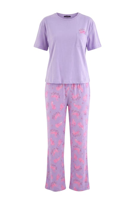 TRENDYOLMİLLA Dam 2-pack Lila Djurmönster Kort Loungewear Regular fit Pyjamas- Set - Image 3