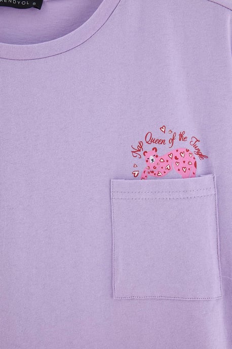 TRENDYOLMİLLA Dam 2-pack Lila Djurmönster Kort Loungewear Regular fit Pyjamas- Set - Image 4