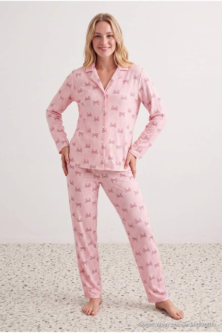 TRENDYOLMİLLA Dames 2-pack Roze Met grafische print Lang, Regular fit Pyjama- Sets - Image 6