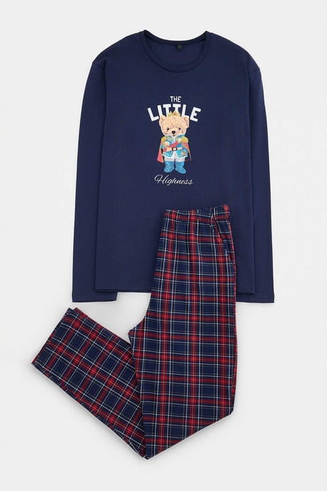 TRENDYOL MAN Men's Dark blue Plaid Long Regular fit Pajama Sets - Image 3