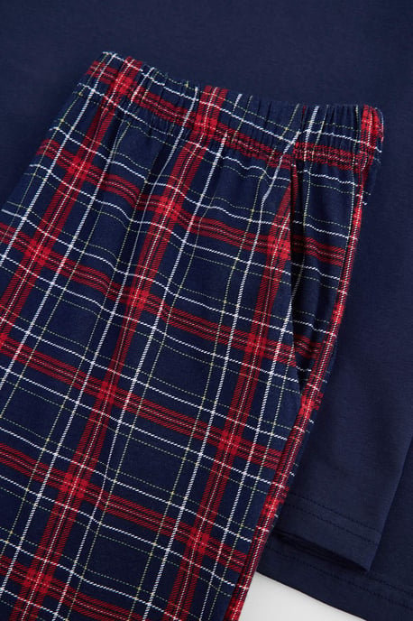 TRENDYOL MAN Men's Dark blue Plaid Long Regular fit Pajama Sets - Image 4
