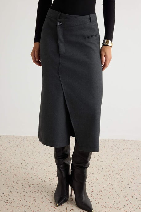 TRENDYOLMİLLA Dames Grijs Effen Midi Rokken - Image 2
