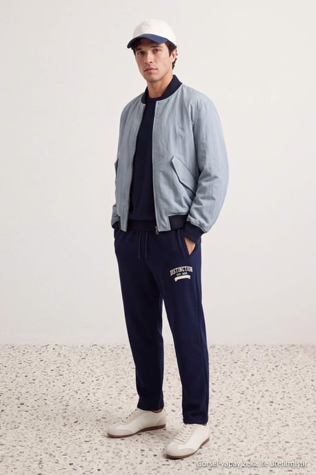 TRENDYOL MAN Men's Dark blue Slogan Normal waist Sweatpants - Image 6