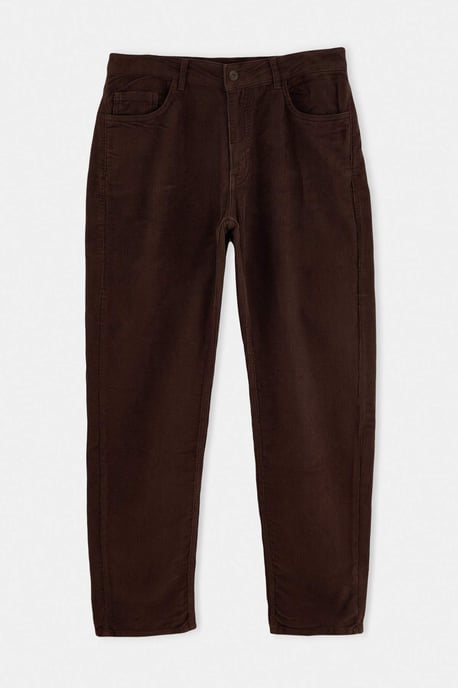 TRENDYOL MAN Men's Brown Plain Straight Normal waist Trousers - Image 1