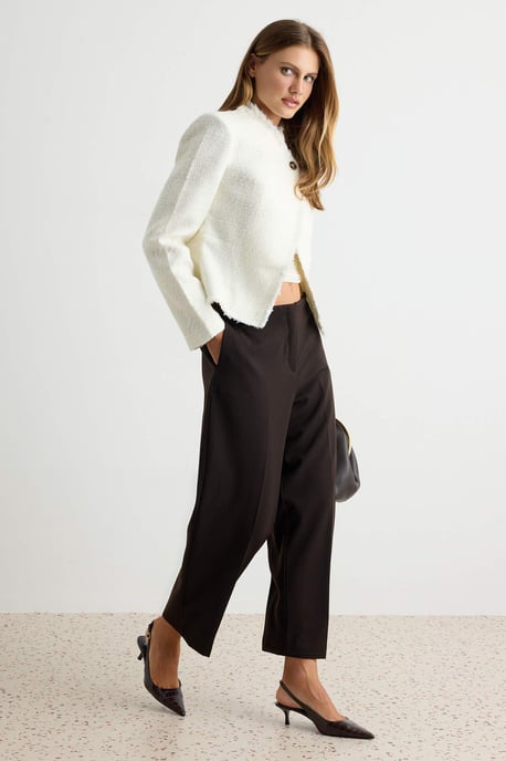 TRENDYOLMİLLA Women's Brown Plain Cigarette pants Normal waist Trousers - Image 2