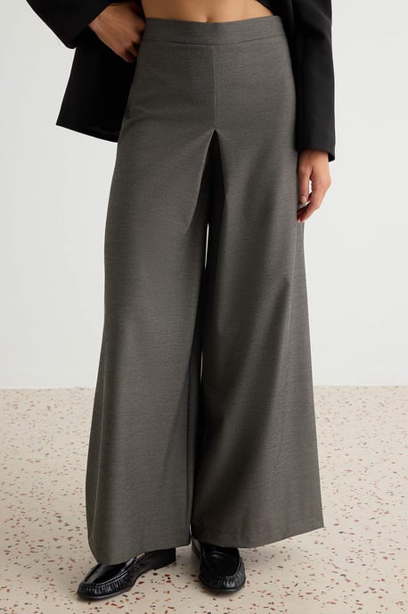 TRENDYOLMİLLA Women's Gray Plain Wide Leg High Waist Trousers - Image 2