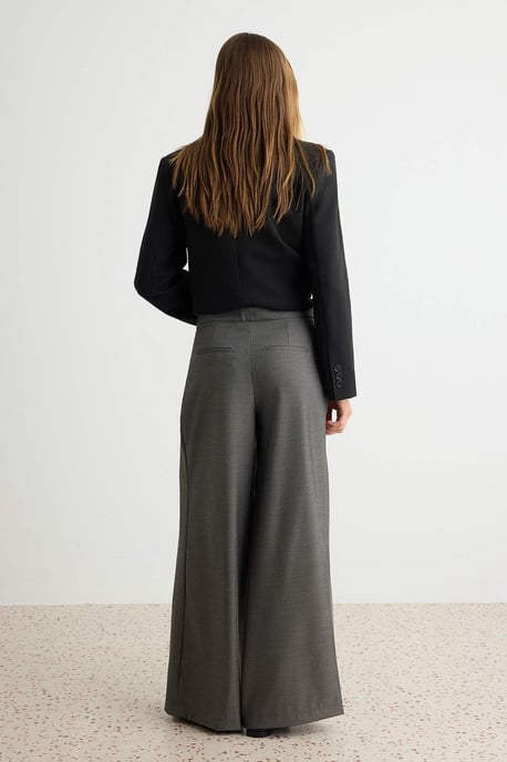 TRENDYOLMİLLA Women's Gray Plain Wide Leg High Waist Trousers - Image 3
