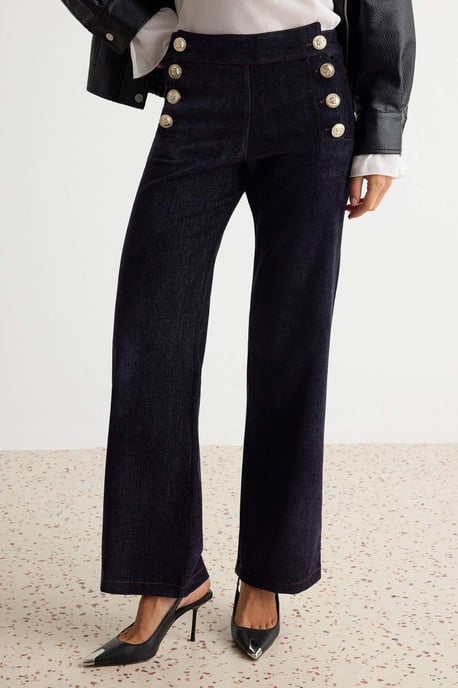 TRENDYOLMİLLA Women's Dark blue Plain Straight Normal waist Trousers - Image 2