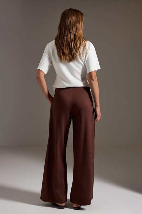 TRENDYOLMİLLA Women's Brown Plain Wide Leg Normal waist Trousers - Image 3