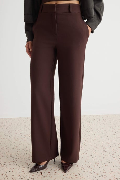 TRENDYOLMİLLA Women's Brown Plain Wide Leg Normal waist Trousers - Image 2