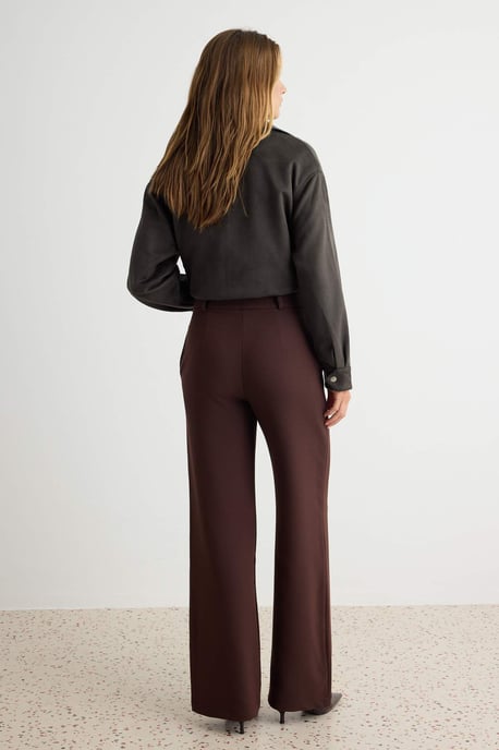 TRENDYOLMİLLA Women's Brown Plain Wide Leg Normal waist Trousers - Image 3