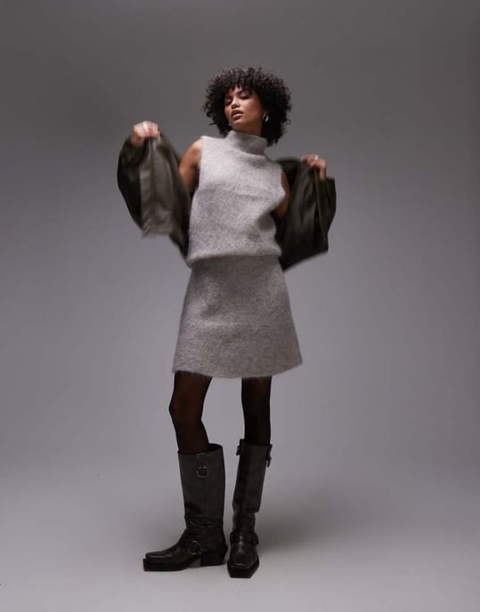 Selected Femme knitted skirt in grey - Image 1