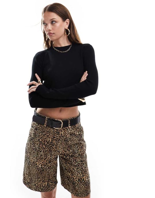 Miss Selfridge rib knit open back long sleeve top in black - Image 1