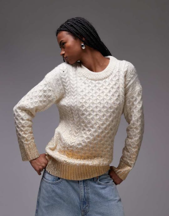 Topshop knitted metallic cable relaxed jumper in gold - Image 1