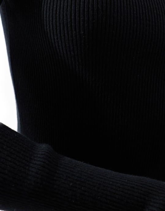 Miss Selfridge rib knit open back long sleeve top in black - Image 4