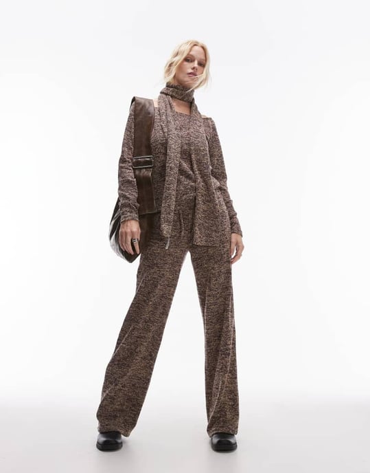 Resume boat neck long sleeve space dye lightweight jumper in brown melange co-ord - Image 2